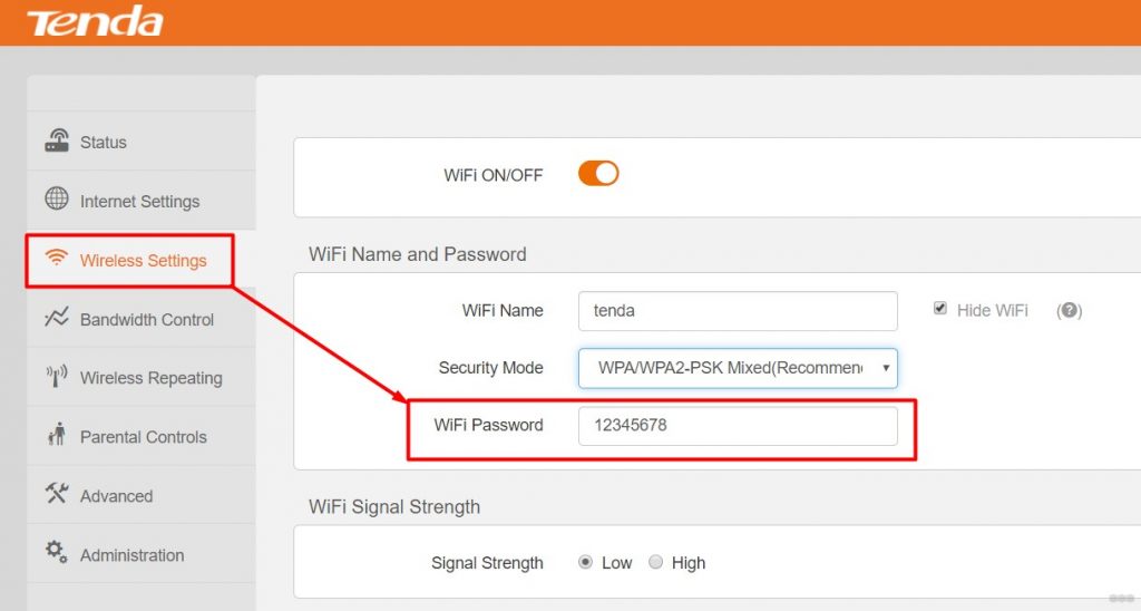 Где посмотреть пароль от wifi на роутере tenda