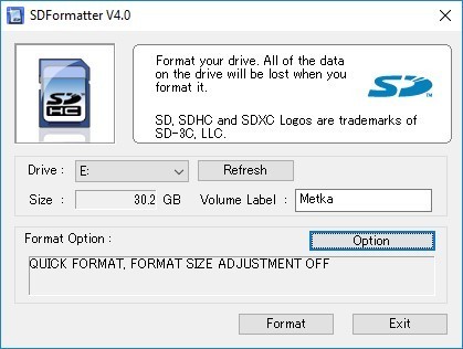 SDFormatter - опции