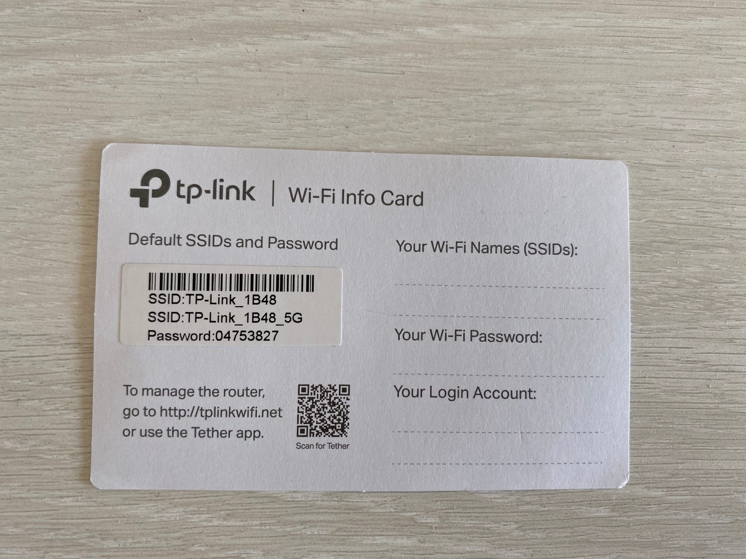 TP-Link AX73 Карточка с паролями