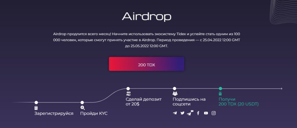 Tidex Airdrop токена TDX – превращение 20$ в 1000$