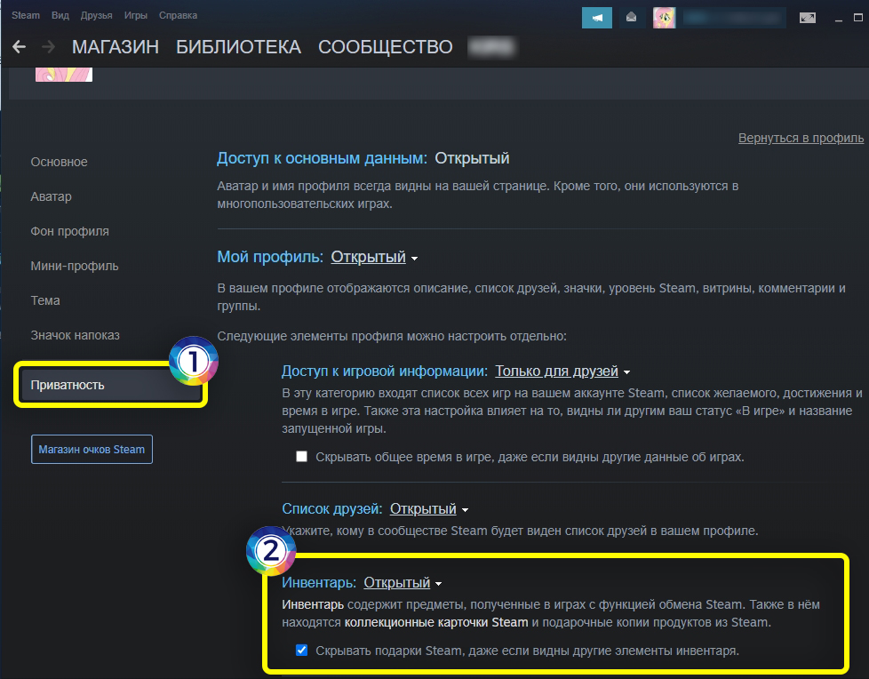 Как открыть или скрыть инвентарь в настройках Steam профиля: ответ Бородача