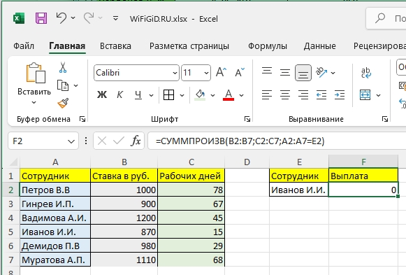 СУММПРОИЗВ в Excel: примеры с условиями и без