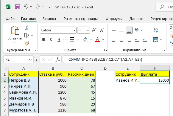 СУММПРОИЗВ в Excel: примеры с условиями и без