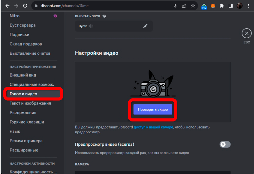 Как включить камеру в Discord, если она не работает