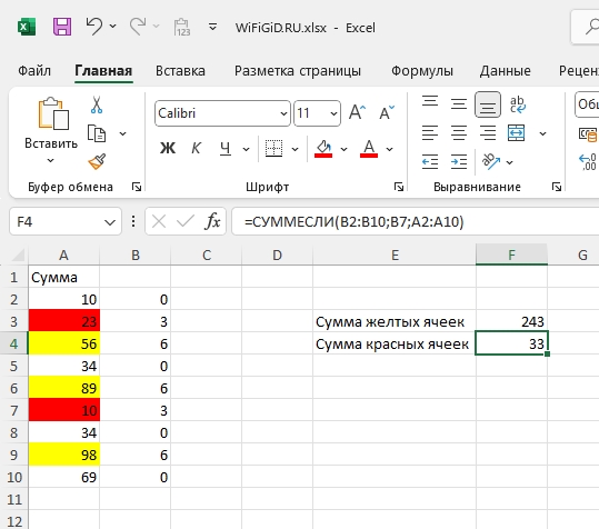 Сумма ячеек по цвету в Excel: как посчитать?