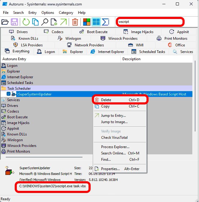 Windows Script Host: Не удается найти файл сценария task.vbs