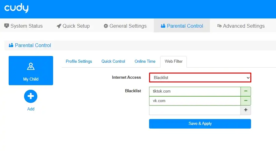Как настроить родительский контроль на роутере Cudy?